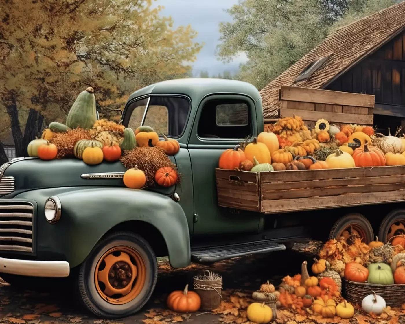 Pumpkin Pickin In Fall Close 10’X8’ Fleece (120 X 96 Inch) Backdrop