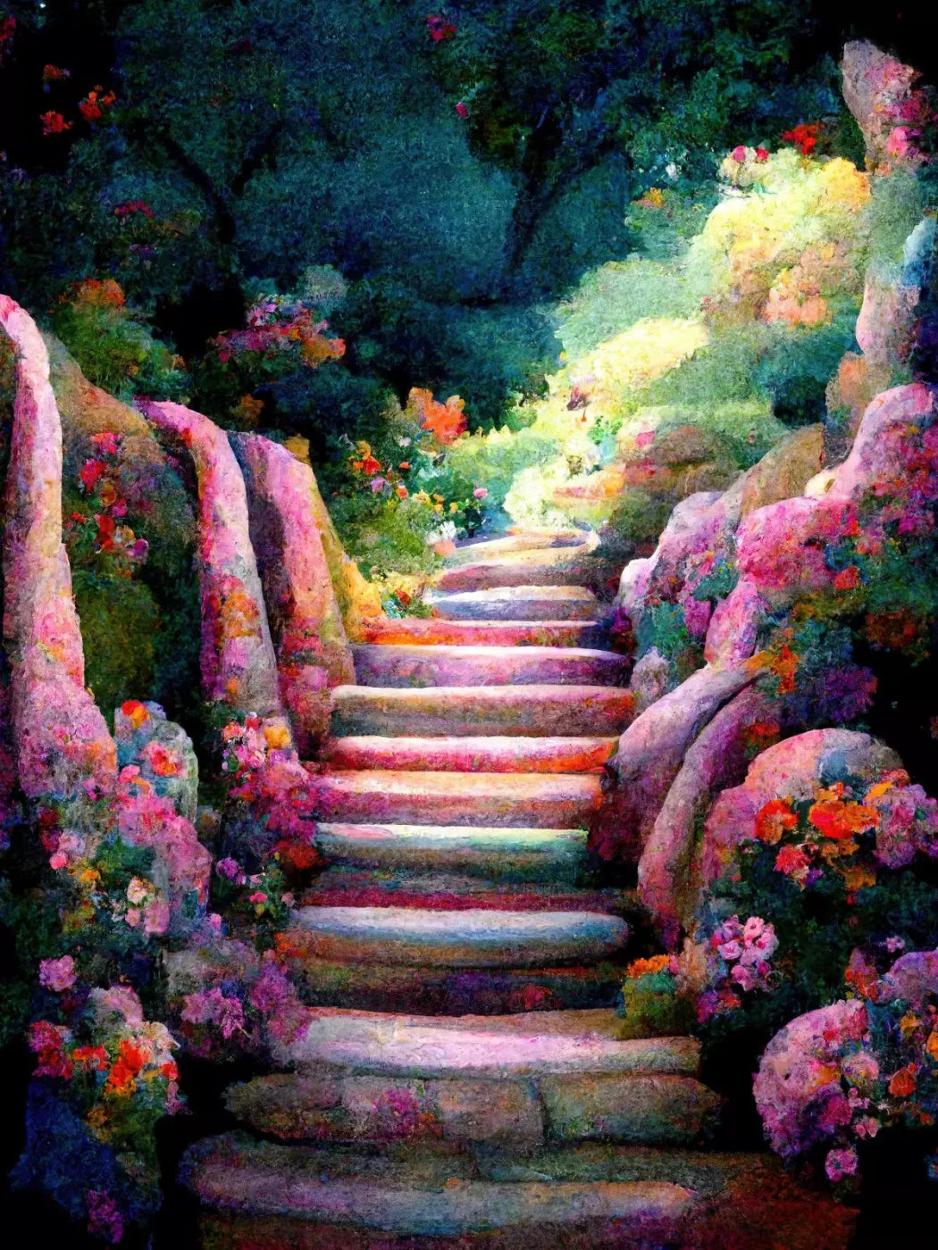 Rainbow Stair 5X68 Fleece ( 60 X 80 Inch ) Backdrop