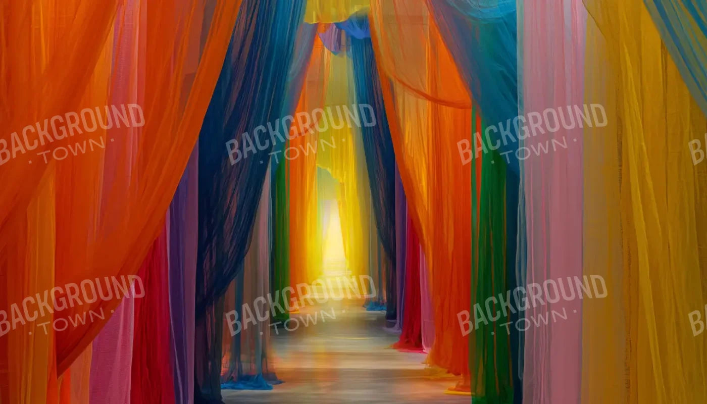 Rainbow Sheer Curtain Hallway 14’x8’ UltraCloth (168 x 96 inch) Backdrop