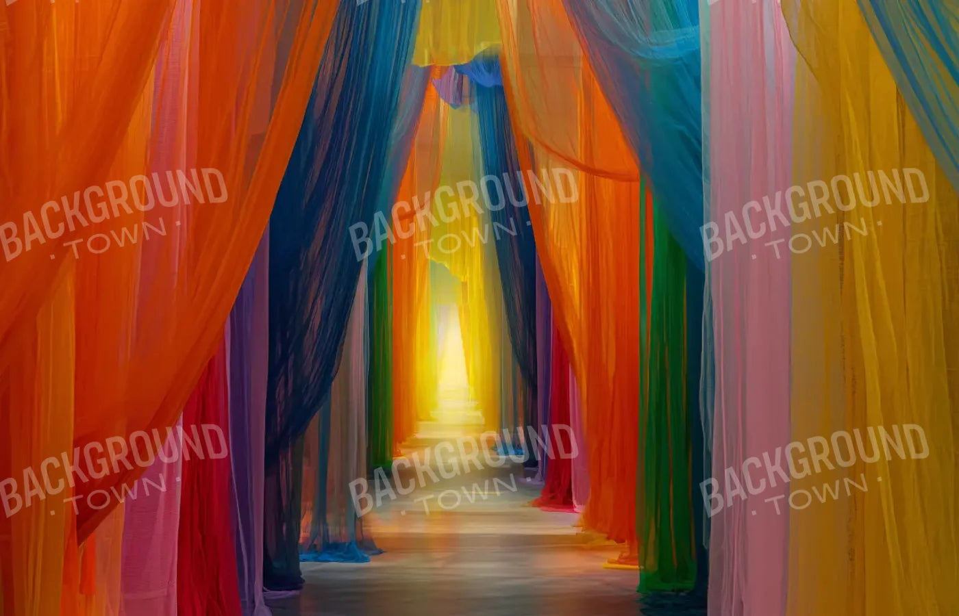 Rainbow Sheer Curtain Hallway 14’x9’ UltraCloth (168 x 108 inch) Backdrop