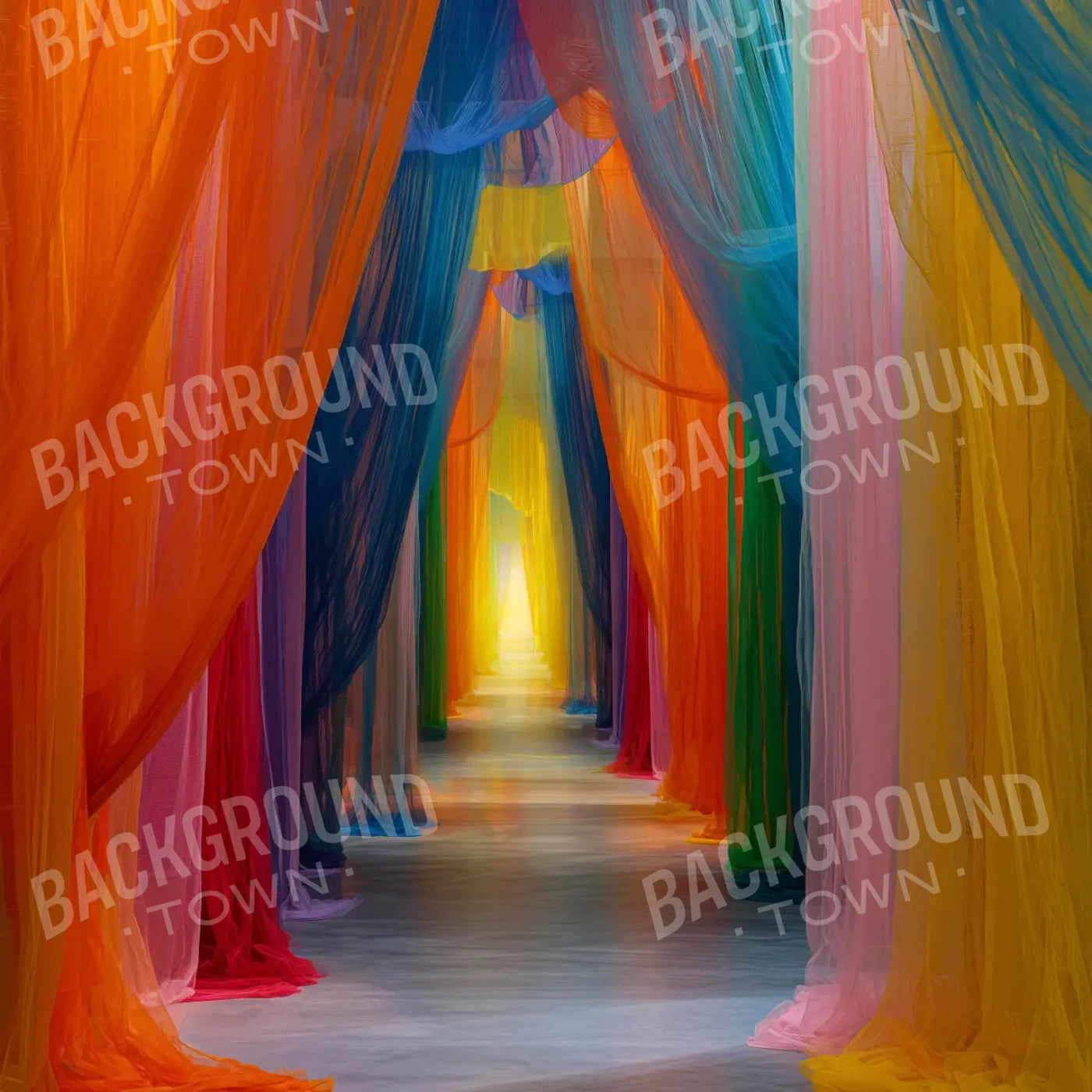 Rainbow Sheer Curtain Hallway 8’x8’ Fleece (96 x 96 inch) Backdrop
