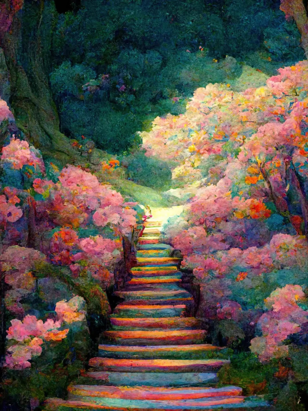 Rainbow Staircase 5X68 Fleece ( 60 X 80 Inch ) Backdrop