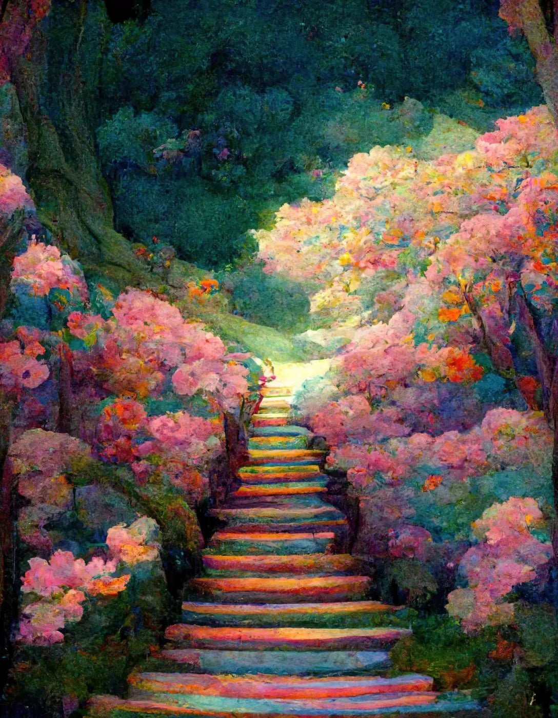 Rainbow Staircase 6X8 Fleece ( 72 X 96 Inch ) Backdrop
