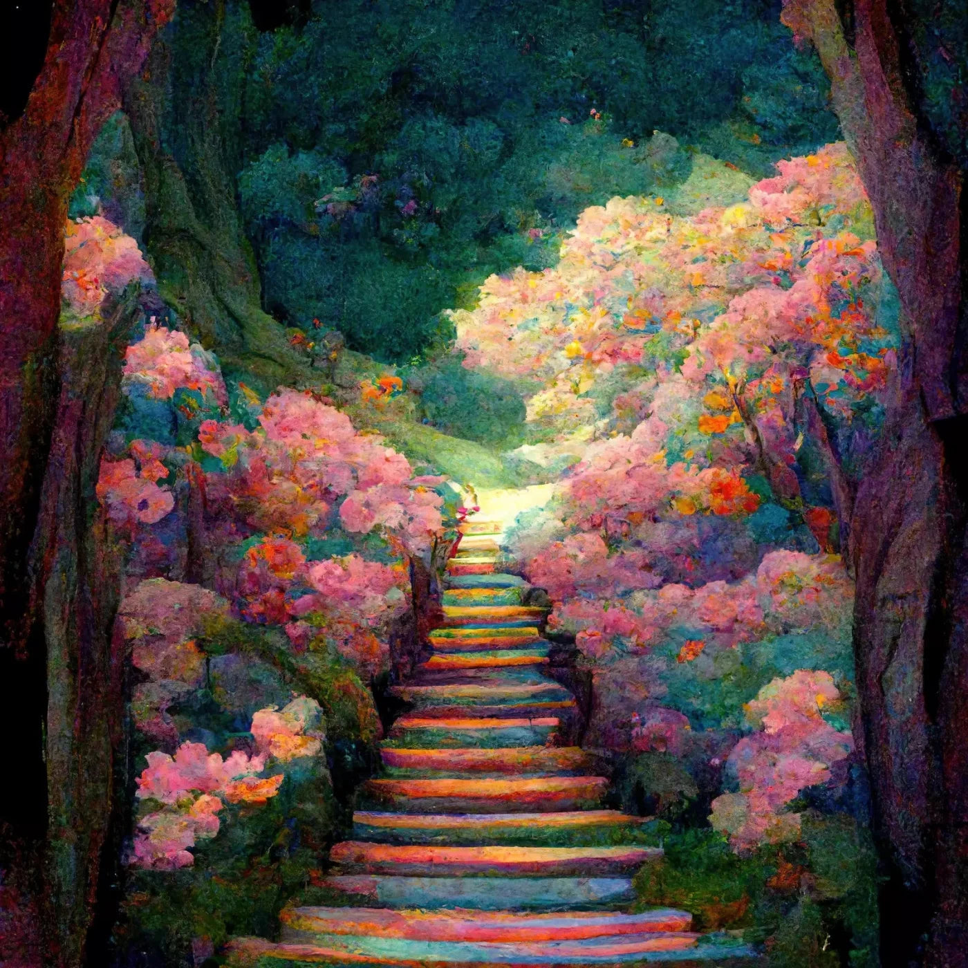 Rainbow Staircase 8X8 Fleece ( 96 X Inch ) Backdrop