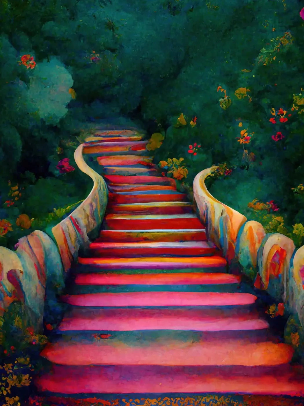 Rainbow Stairs 5X68 Fleece ( 60 X 80 Inch ) Backdrop