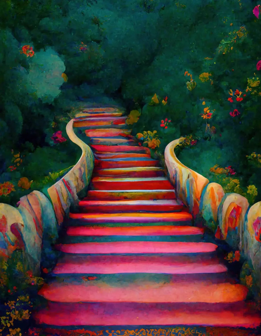 Rainbow Stairs 6X8 Fleece ( 72 X 96 Inch ) Backdrop