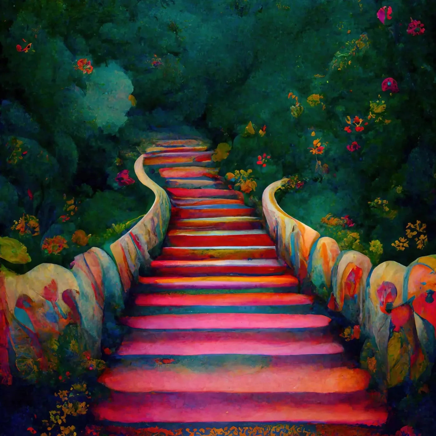 Rainbow Stairs 8X8 Fleece ( 96 X Inch ) Backdrop