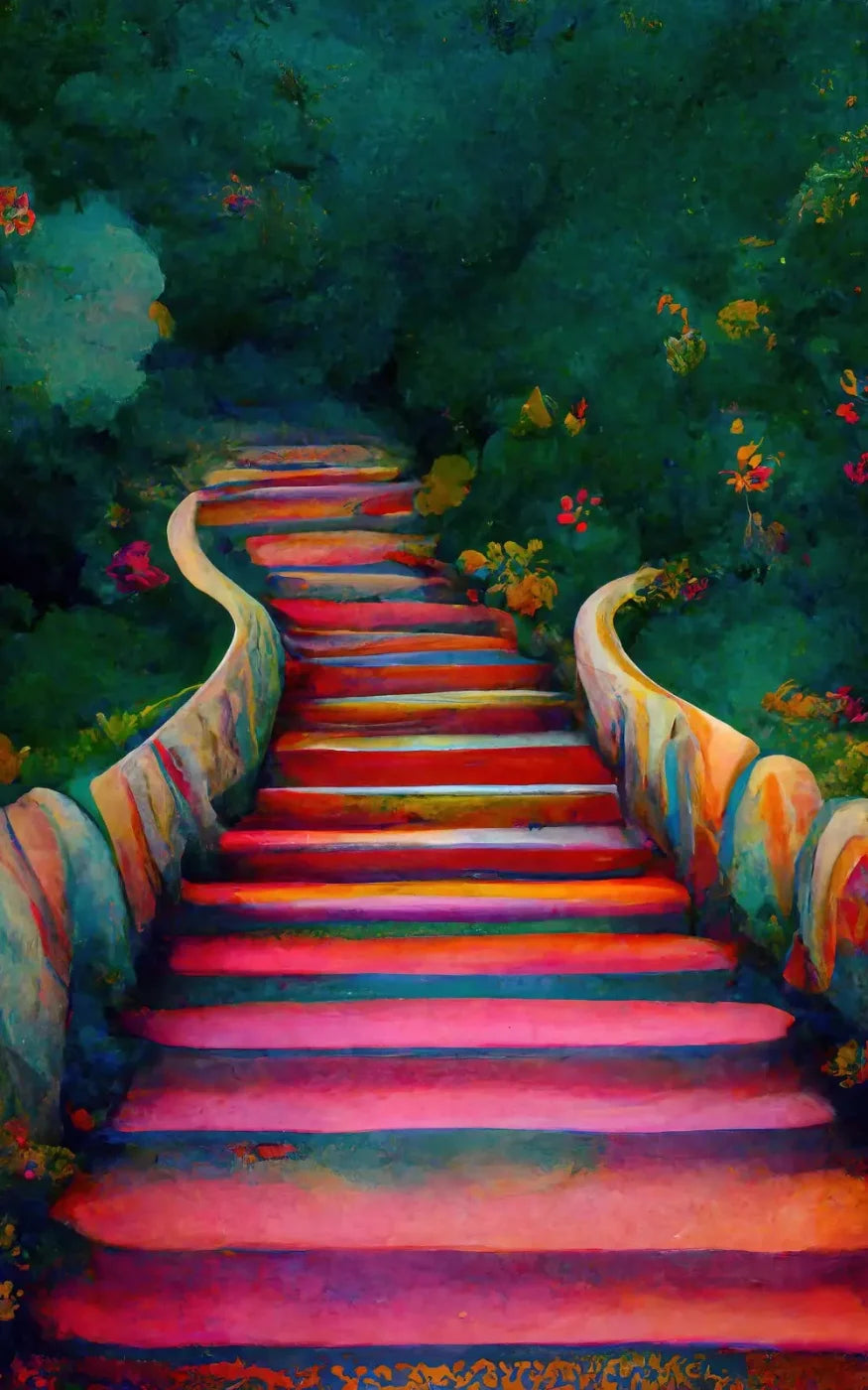 Rainbow Stairs 9X14 Ultracloth ( 108 X 168 Inch ) Backdrop