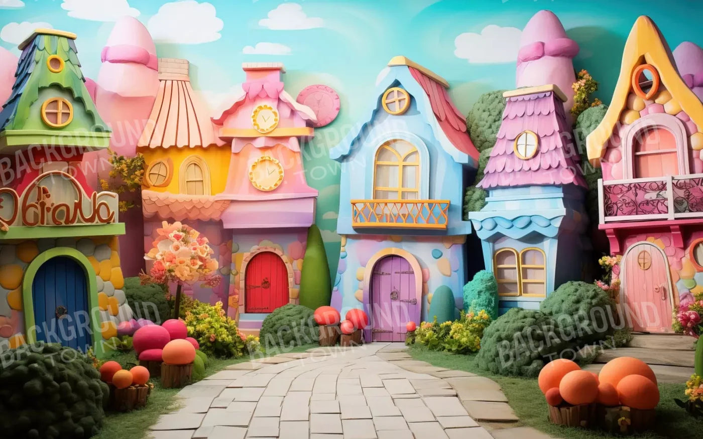 Rainbow Town 16’X10’ Ultracloth (192 X 120 Inch) Backdrop