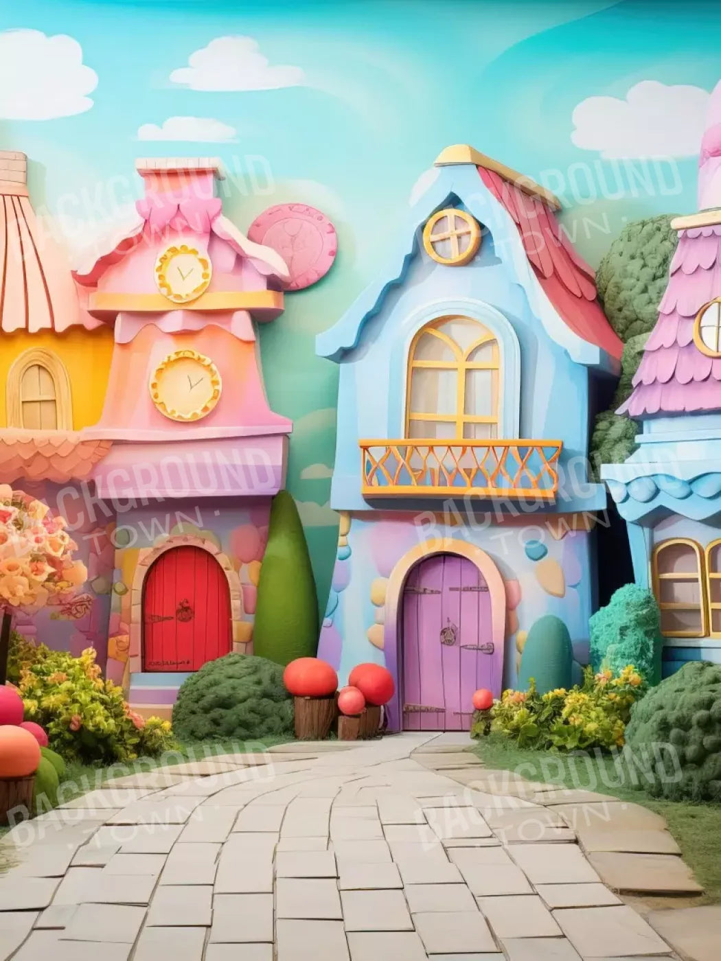 Rainbow Town 6’X8’ Fleece (72 X 96 Inch) Backdrop