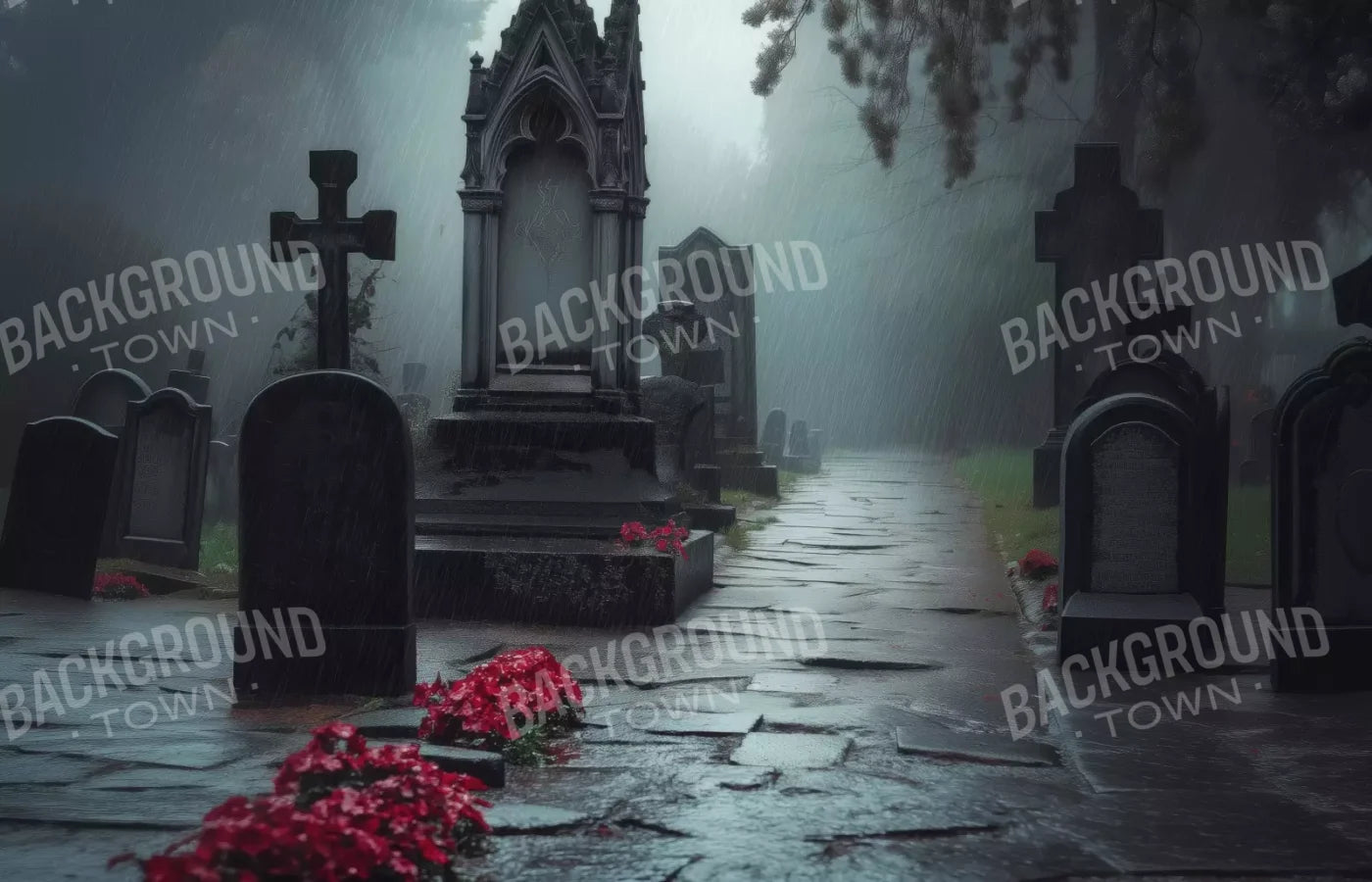 Rainy Old Cemetary 14’X9’ Ultracloth (168 X 108 Inch) Backdrop