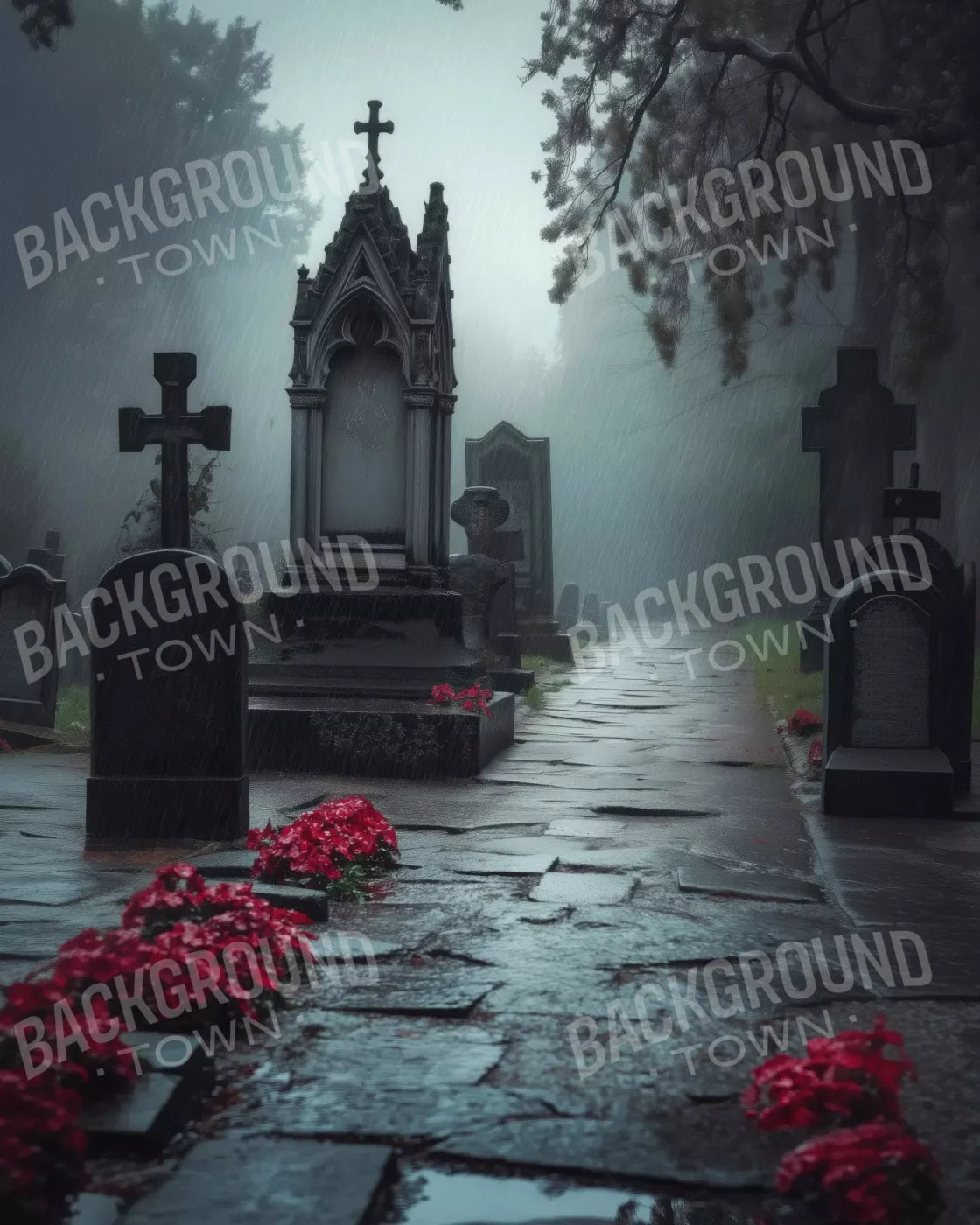 Rainy Old Cemetary 8’X10’ Fleece (96 X 120 Inch) Backdrop