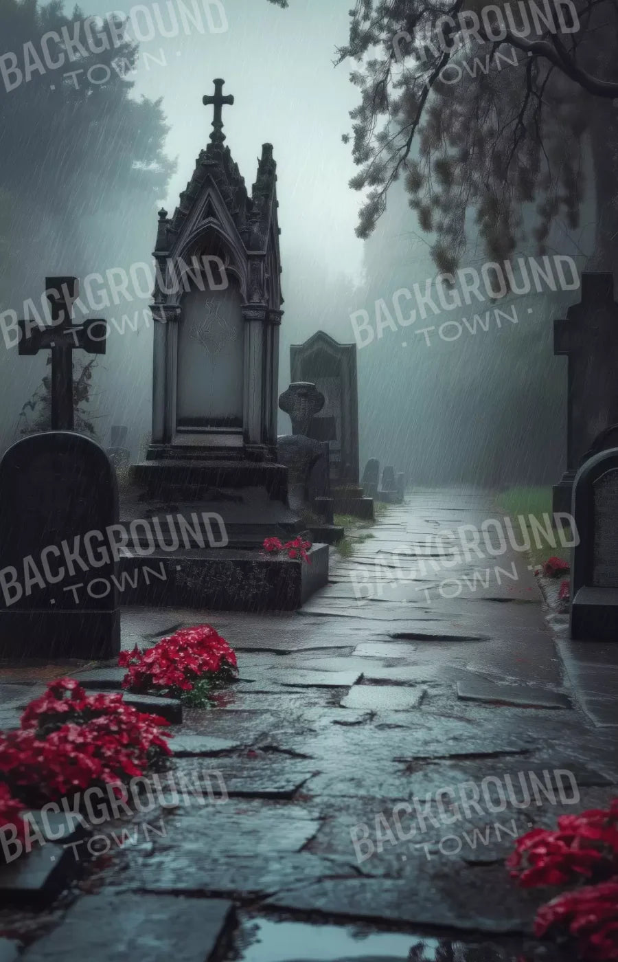 Rainy Old Cemetary 9’X14’ Ultracloth (108 X 168 Inch) Backdrop