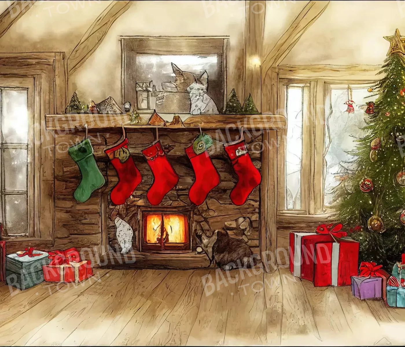 Cartoon Christmas 12X10 Ultracloth ( 144 X 120 Inch ) Backdrop