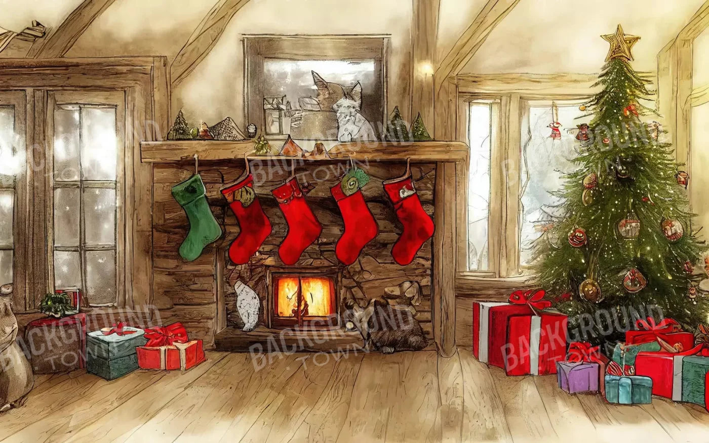 Cartoon Christmas 14X9 Ultracloth ( 168 X 108 Inch ) Backdrop