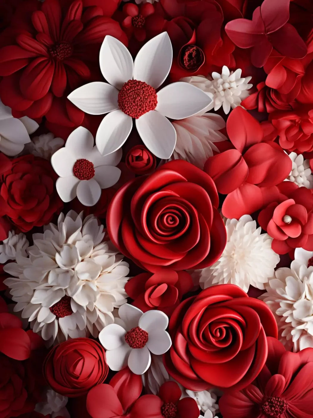 Red And White Floral 5X68 Fleece ( 60 X 80 Inch ) Backdrop