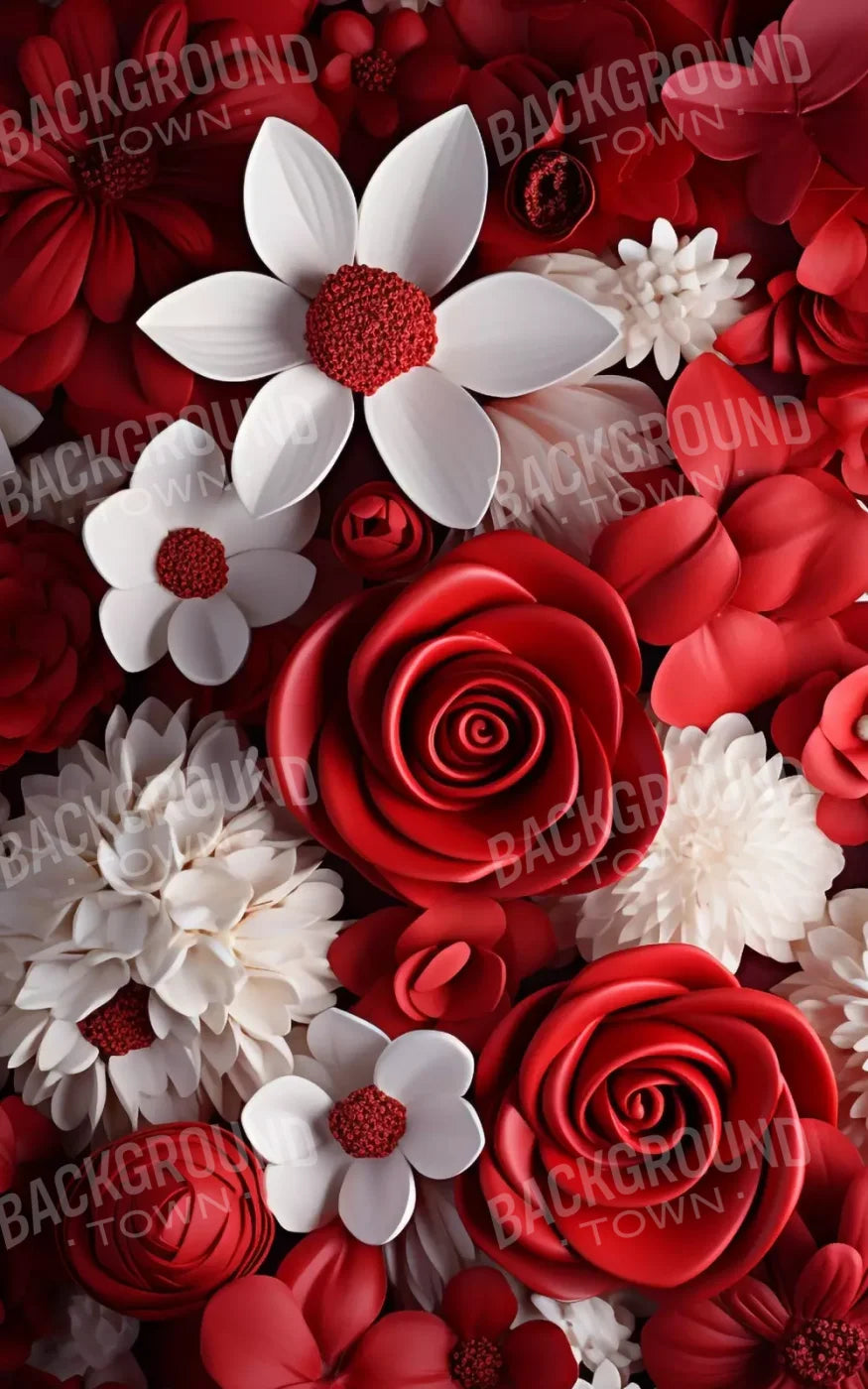 Red And White Floral 5X8 Ultracloth ( 60 X 96 Inch ) Backdrop