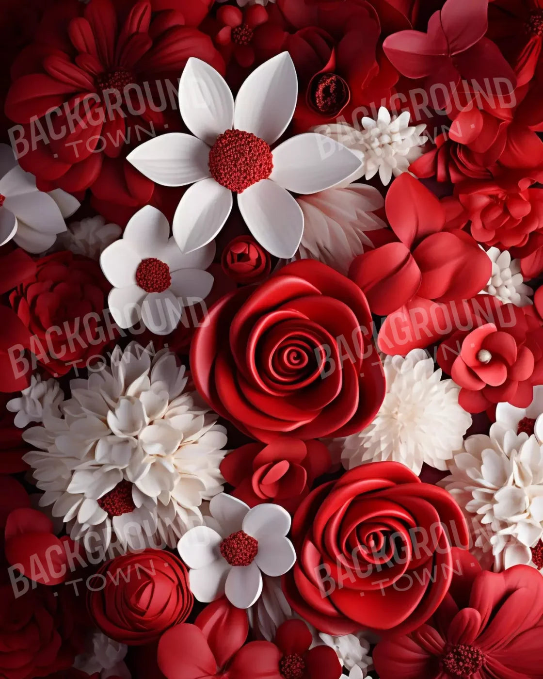 Red And White Floral 8X10 Fleece ( 96 X 120 Inch ) Backdrop