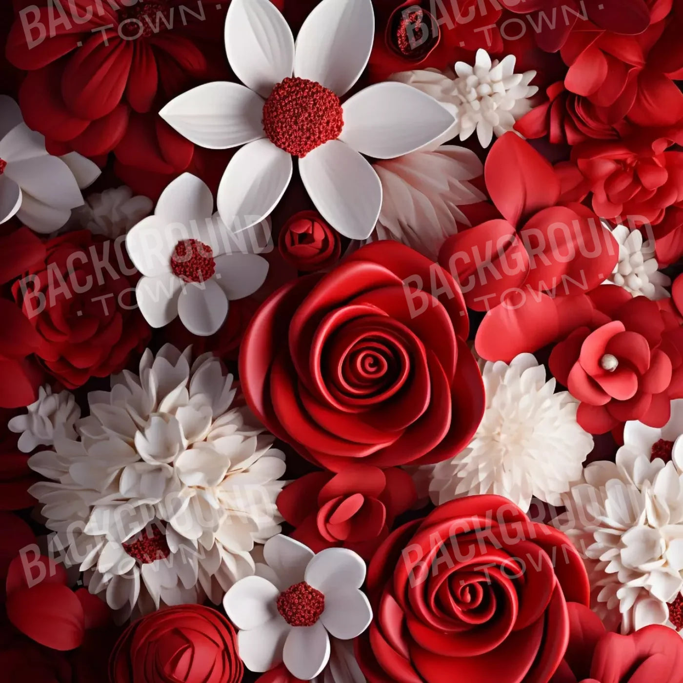 Red And White Floral 8X8 Fleece ( 96 X Inch ) Backdrop