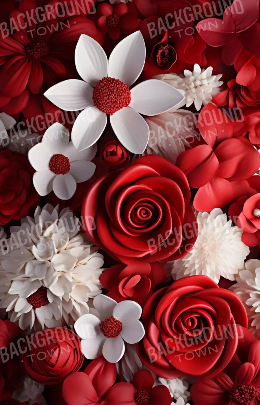Red And White Floral 9X14 Ultracloth ( 108 X 168 Inch ) Backdrop