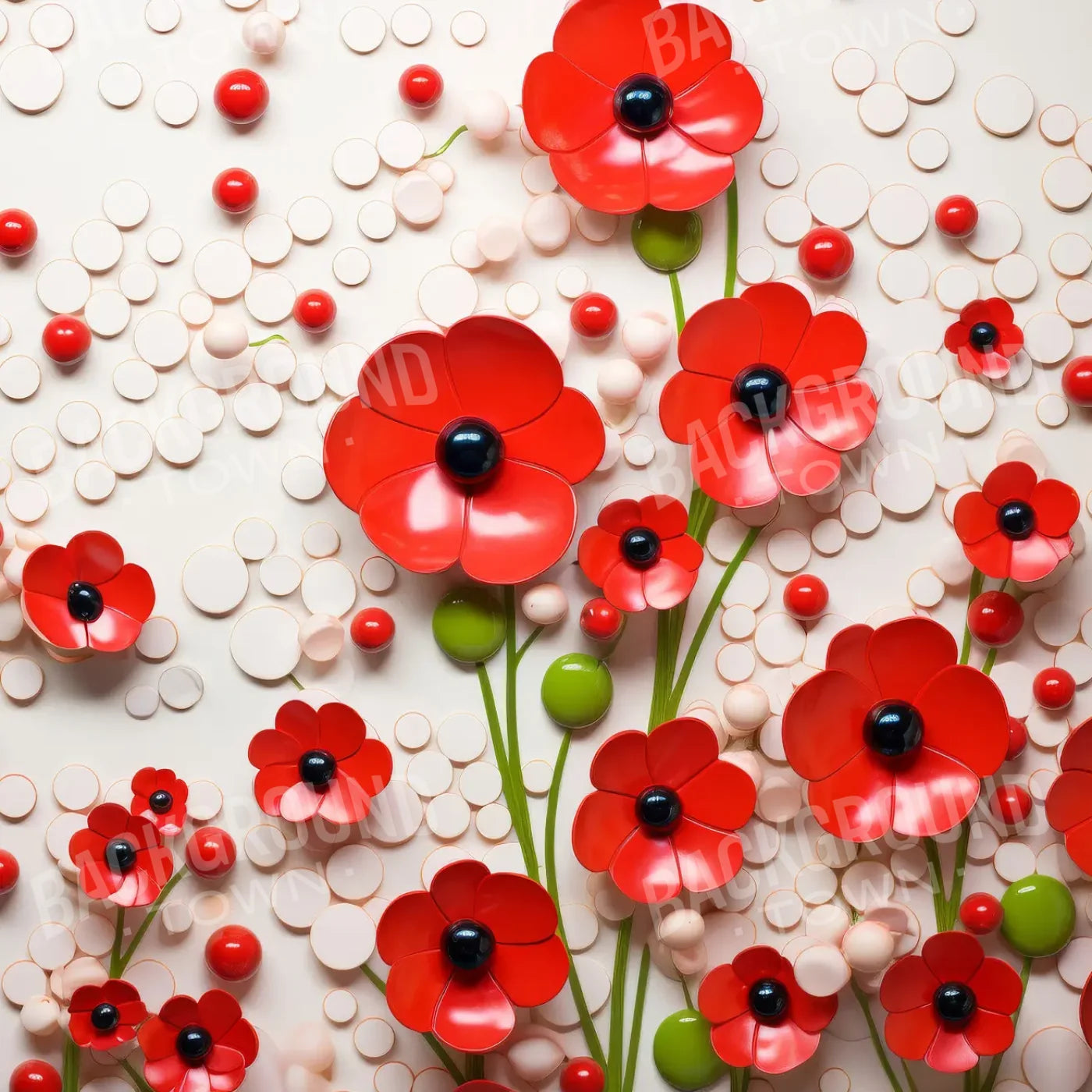 Red Flowers 8’x8’ Fleece (96 x 96 inch) Backdrop