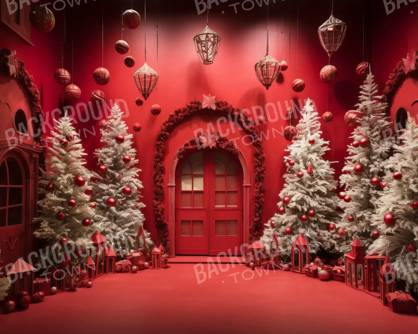Red Room Christmas 10’x8’ Fleece (120 x 96 inch) Backdrop