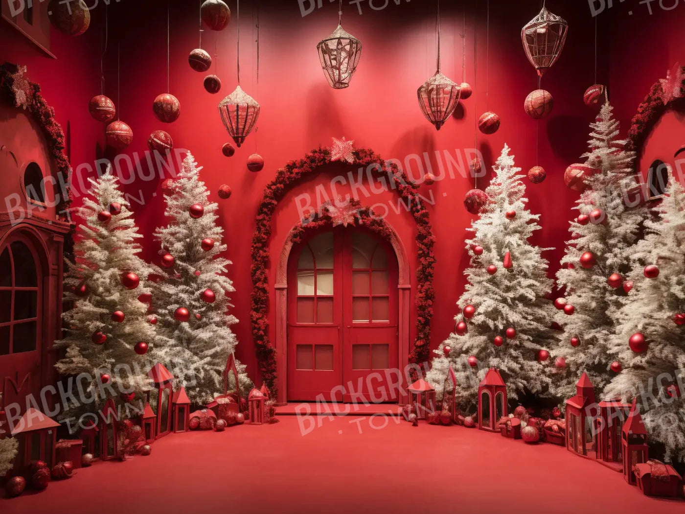 Red Room Christmas 8’x6’ Fleece (96 x 72 inch) Backdrop