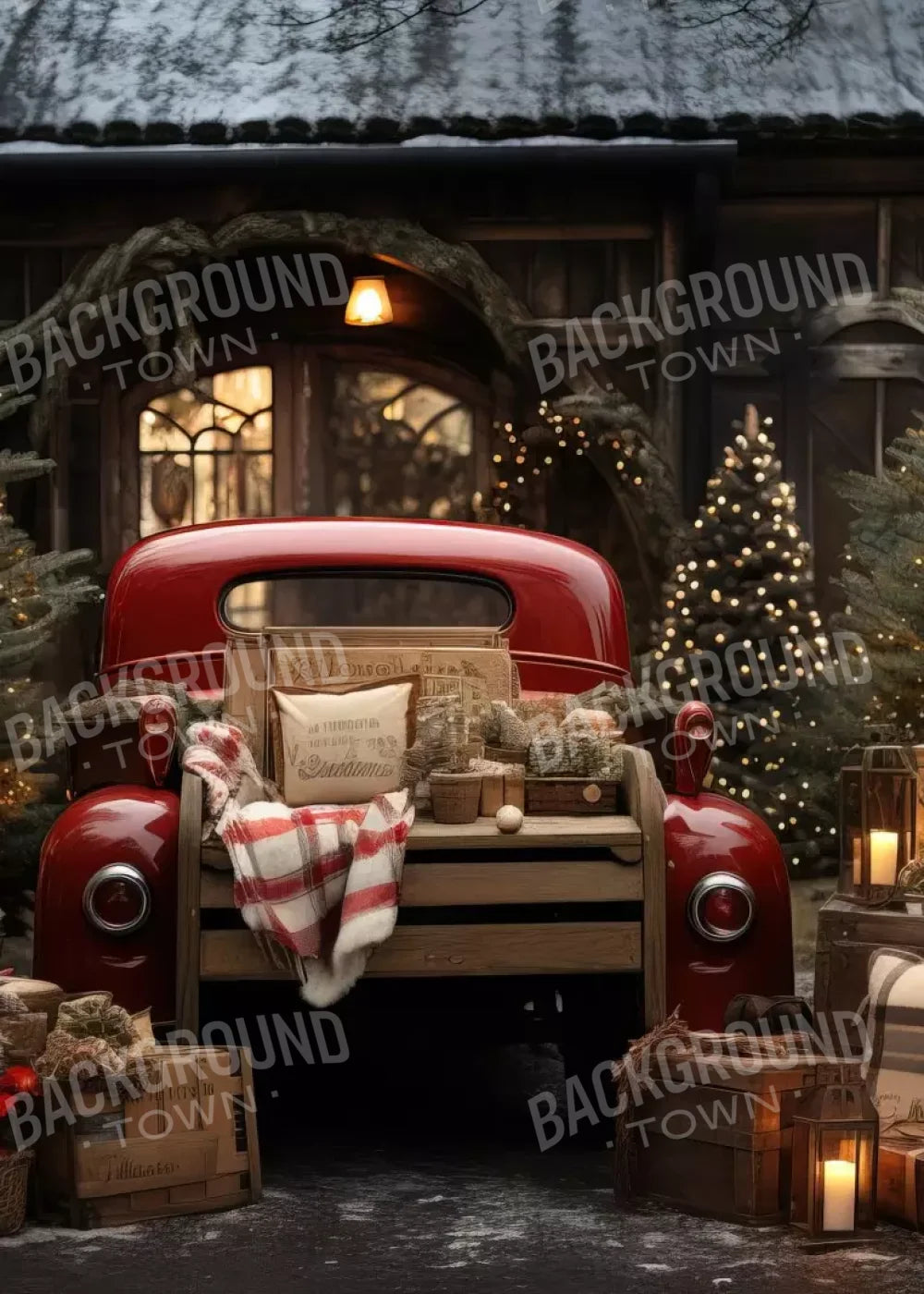Red Truck Holiday At Cabin Ii 5’X7’ Ultracloth (60 X 84 Inch) Backdrop
