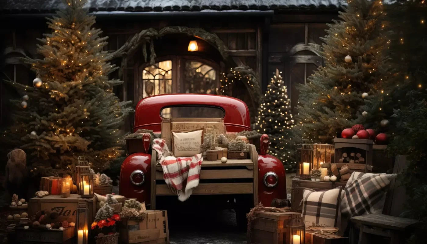 Red Truck Holiday At Cabin Ii 14’X8’ Ultracloth (168 X 96 Inch) Backdrop