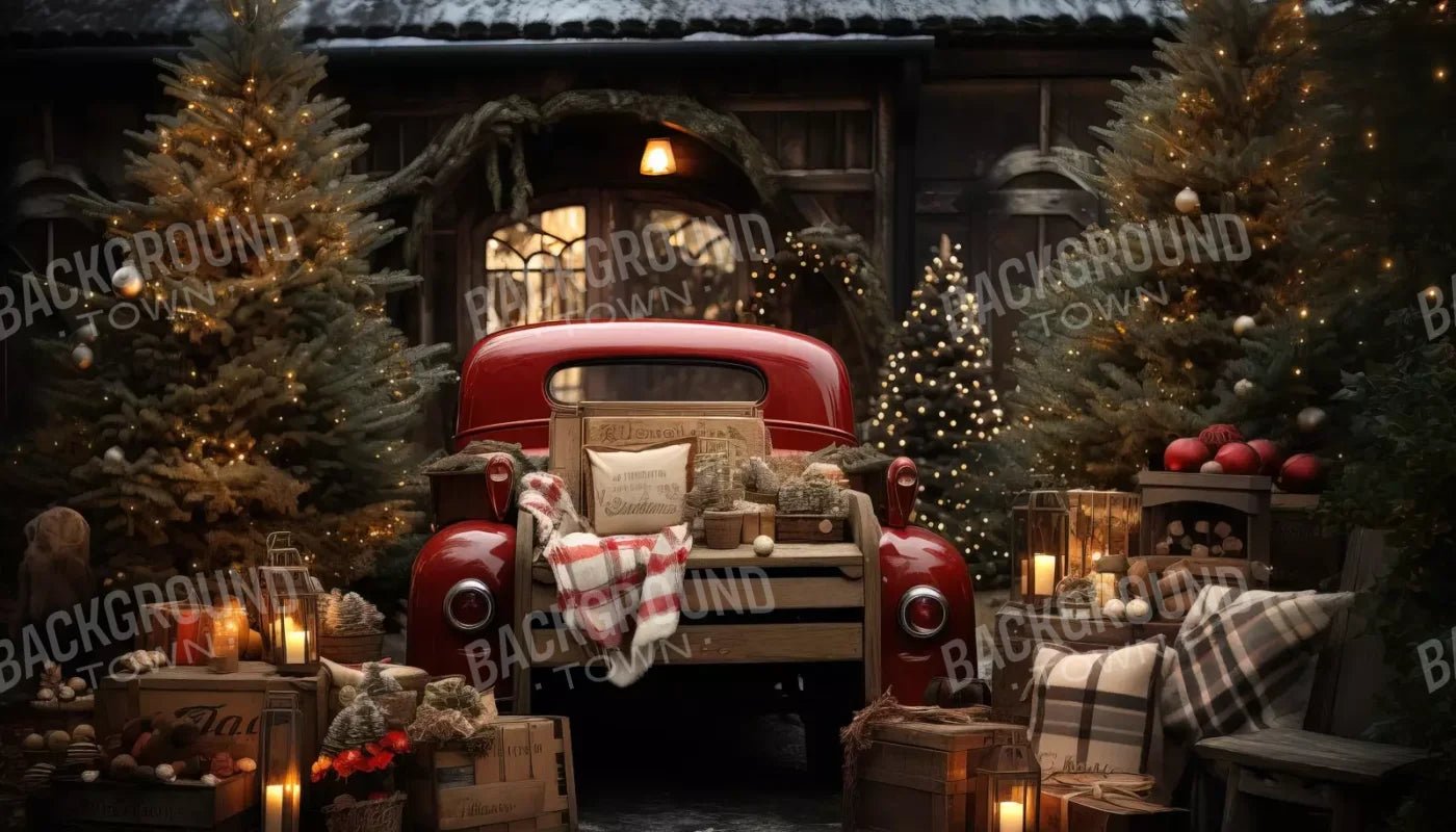 Red Truck Holiday At Cabin Ii 14’X8’ Ultracloth (168 X 96 Inch) Backdrop
