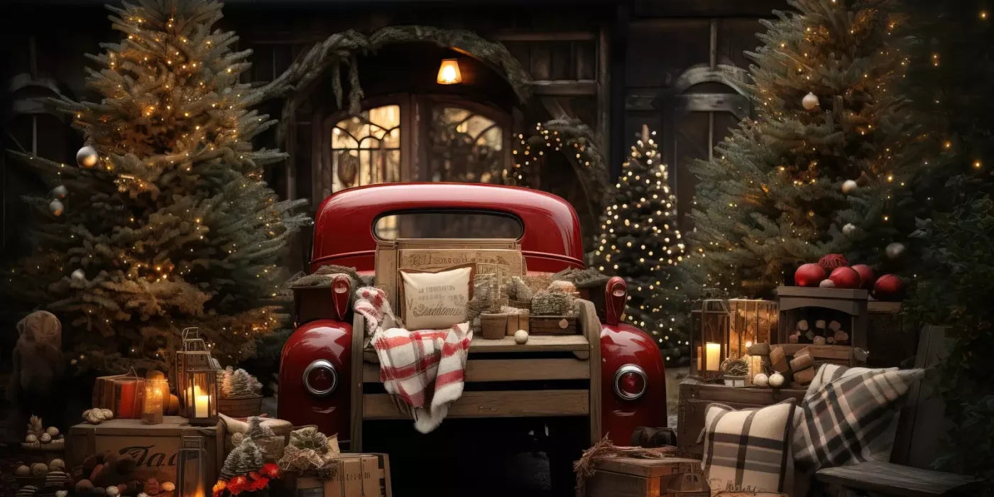 Red Truck Holiday At Cabin Ii 20’X10’ Ultracloth (240 X 120 Inch) Backdrop