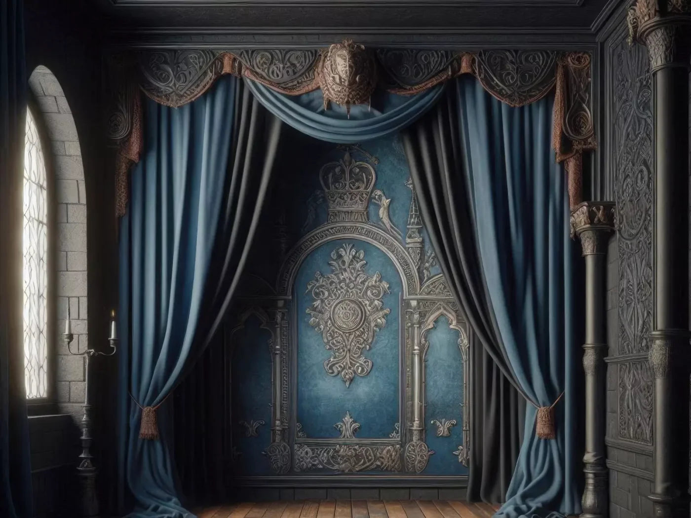 Regal Blue Bedroom 2 6’8X5’ Fleece (80 X 60 Inch) Backdrop