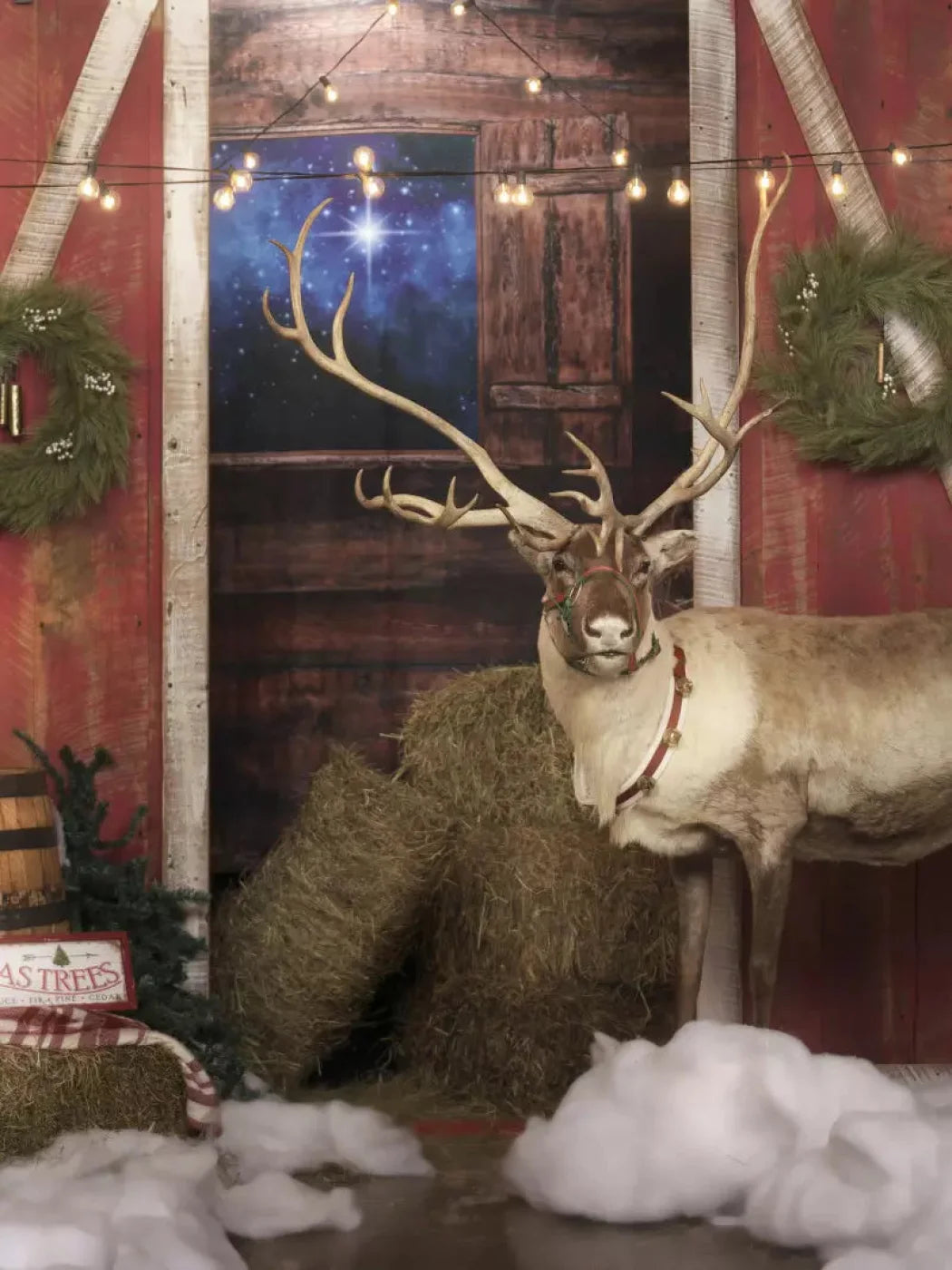 Reindeer Barn 8X10 Fleece ( 96 X 120 Inch ) Backdrop