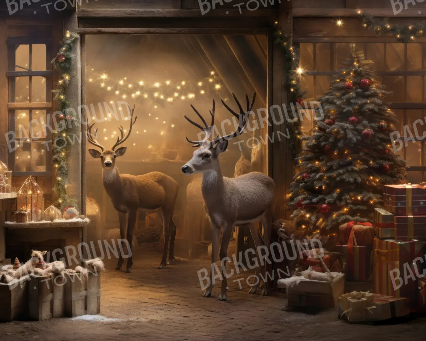 Reindeer Stable 10’x8’ Fleece (120 x 96 inch) Backdrop