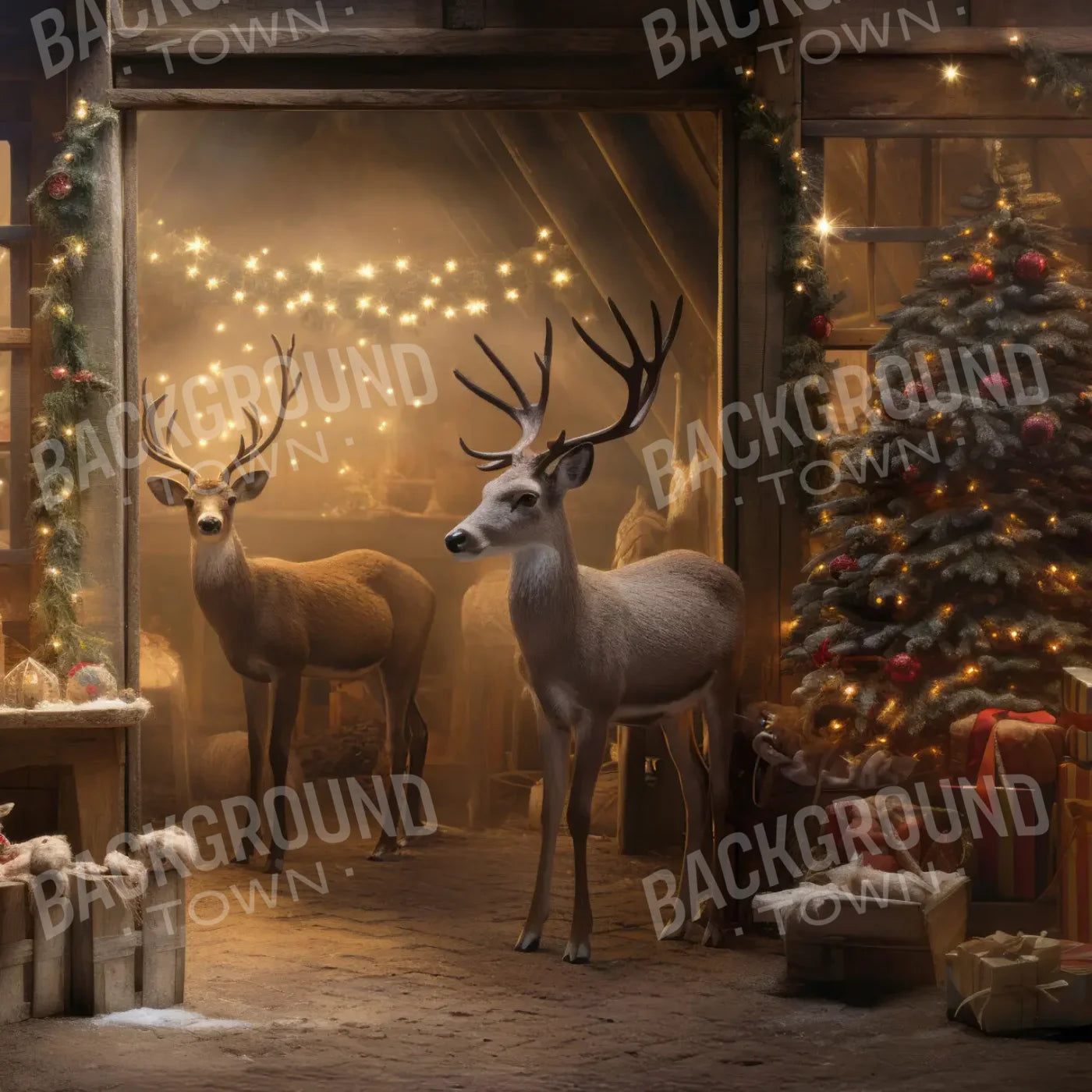 Reindeer Stable 8’x8’ Fleece (96 x 96 inch) Backdrop