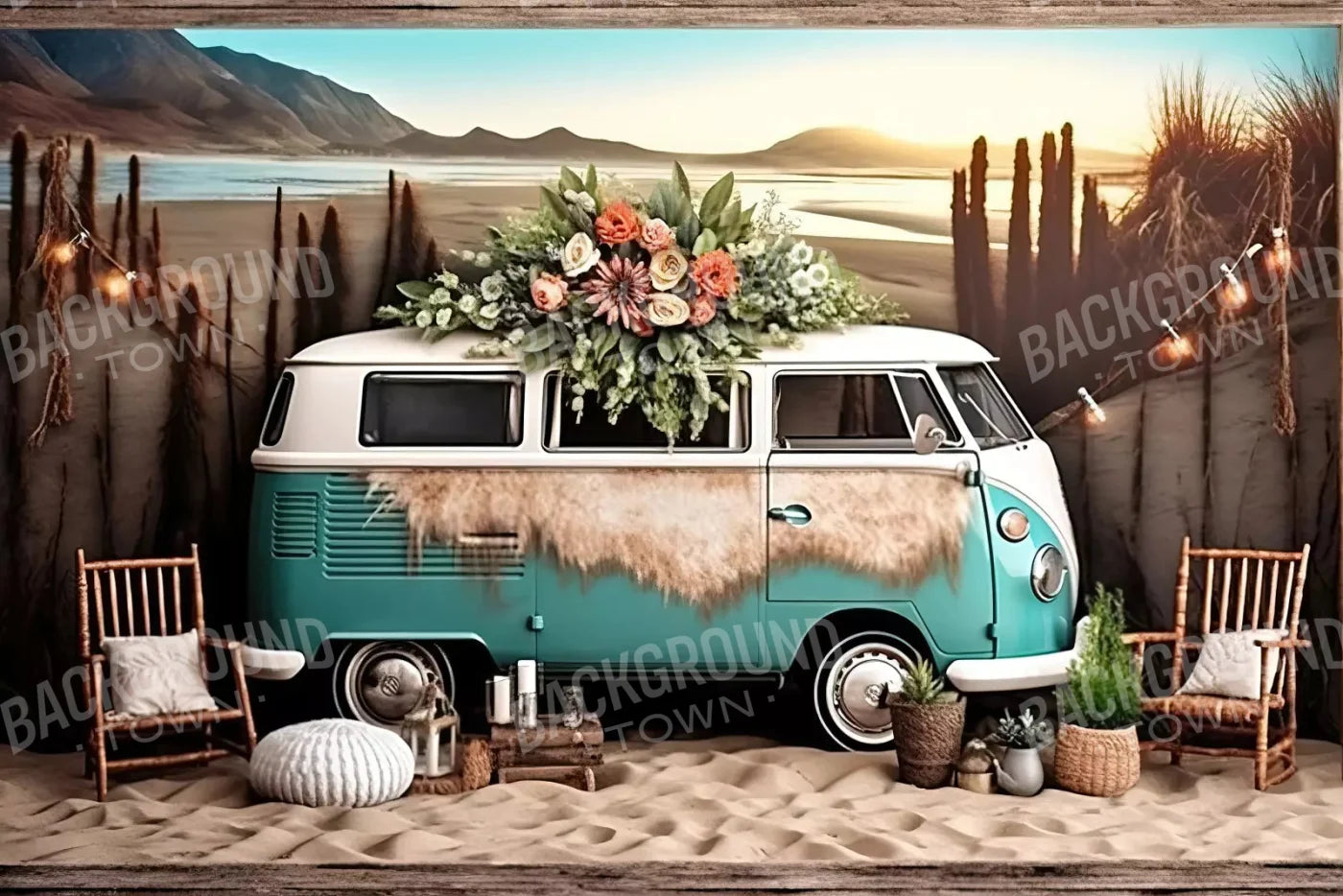 Retro Beach Day 8X5 Ultracloth ( 96 X 60 Inch ) Backdrop