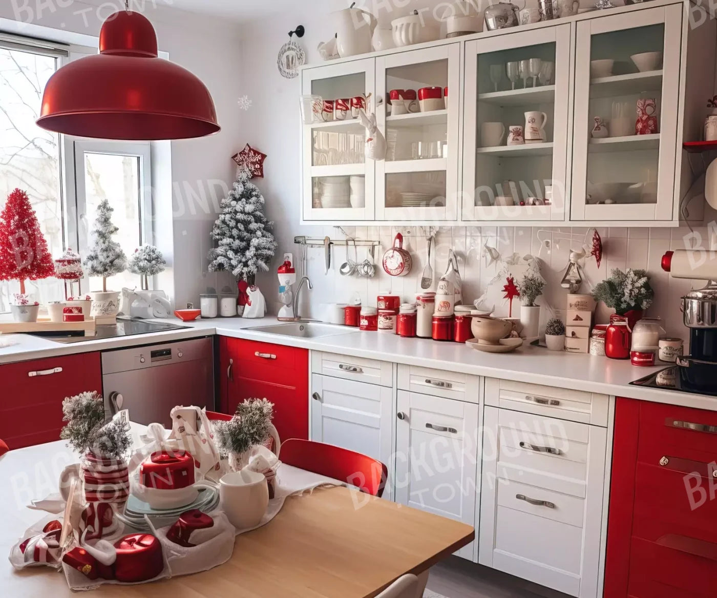 Retro Christmas Kitchen 12’X10’ Ultracloth (144 X 120 Inch) Backdrop
