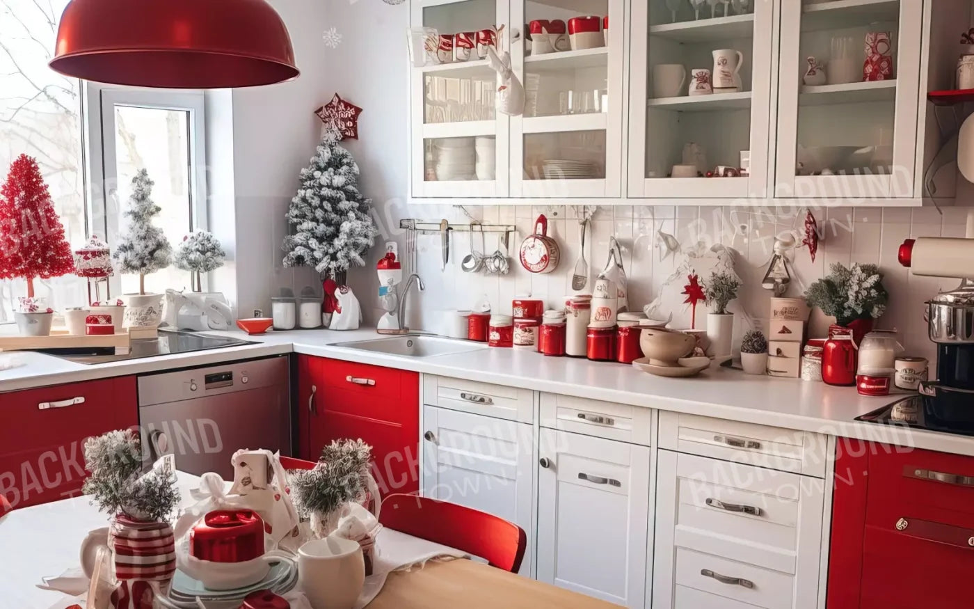 Retro Christmas Kitchen 16’X10’ Ultracloth (192 X 120 Inch) Backdrop