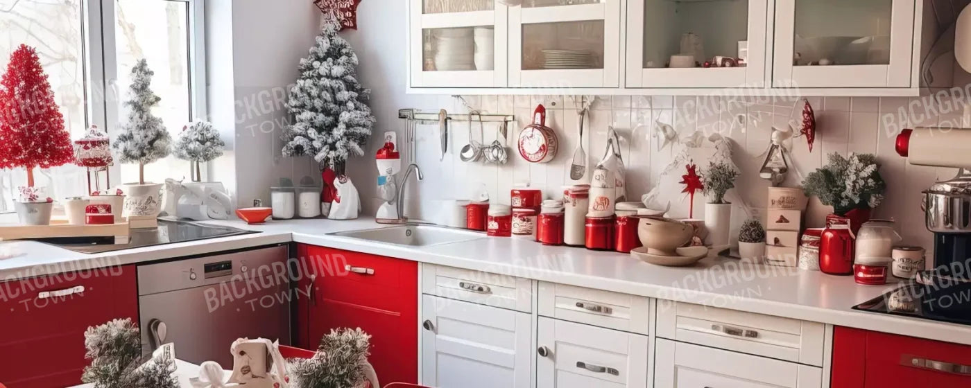 Retro Christmas Kitchen 20’X8’ Ultracloth (240 X 96 Inch) Backdrop