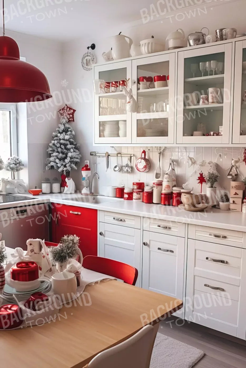 Retro Christmas Kitchen 8’X12’ Ultracloth (96 X 144 Inch) Backdrop