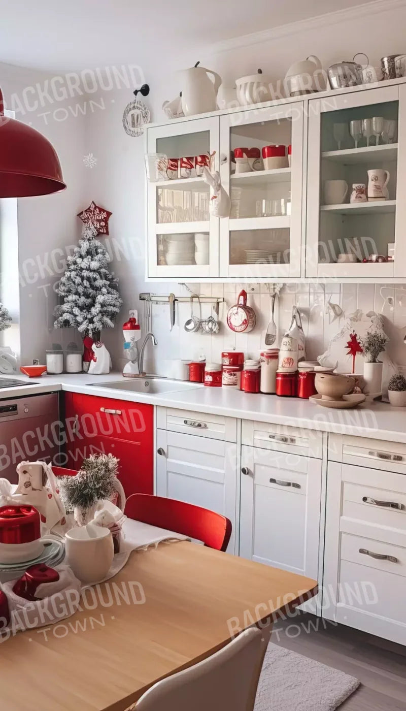 Retro Christmas Kitchen 8’X14’ Ultracloth (96 X 168 Inch) Backdrop