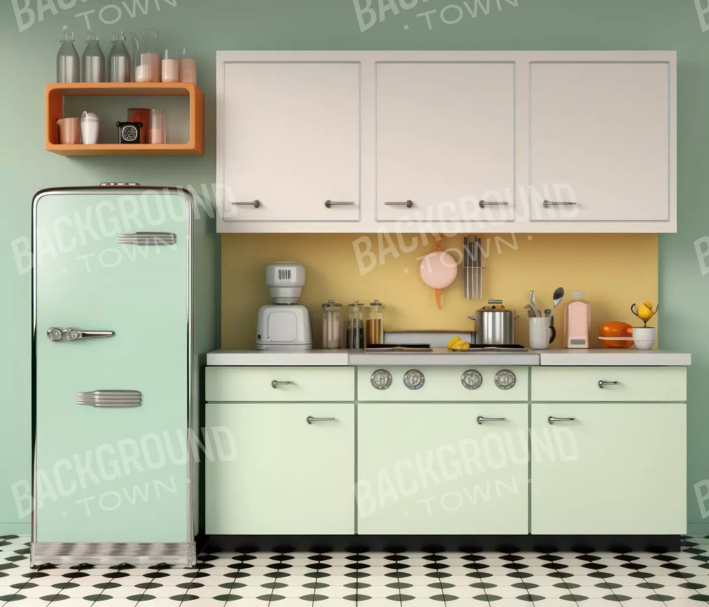 Retro Kitchen 12X10 Ultracloth ( 144 X 120 Inch ) Backdrop