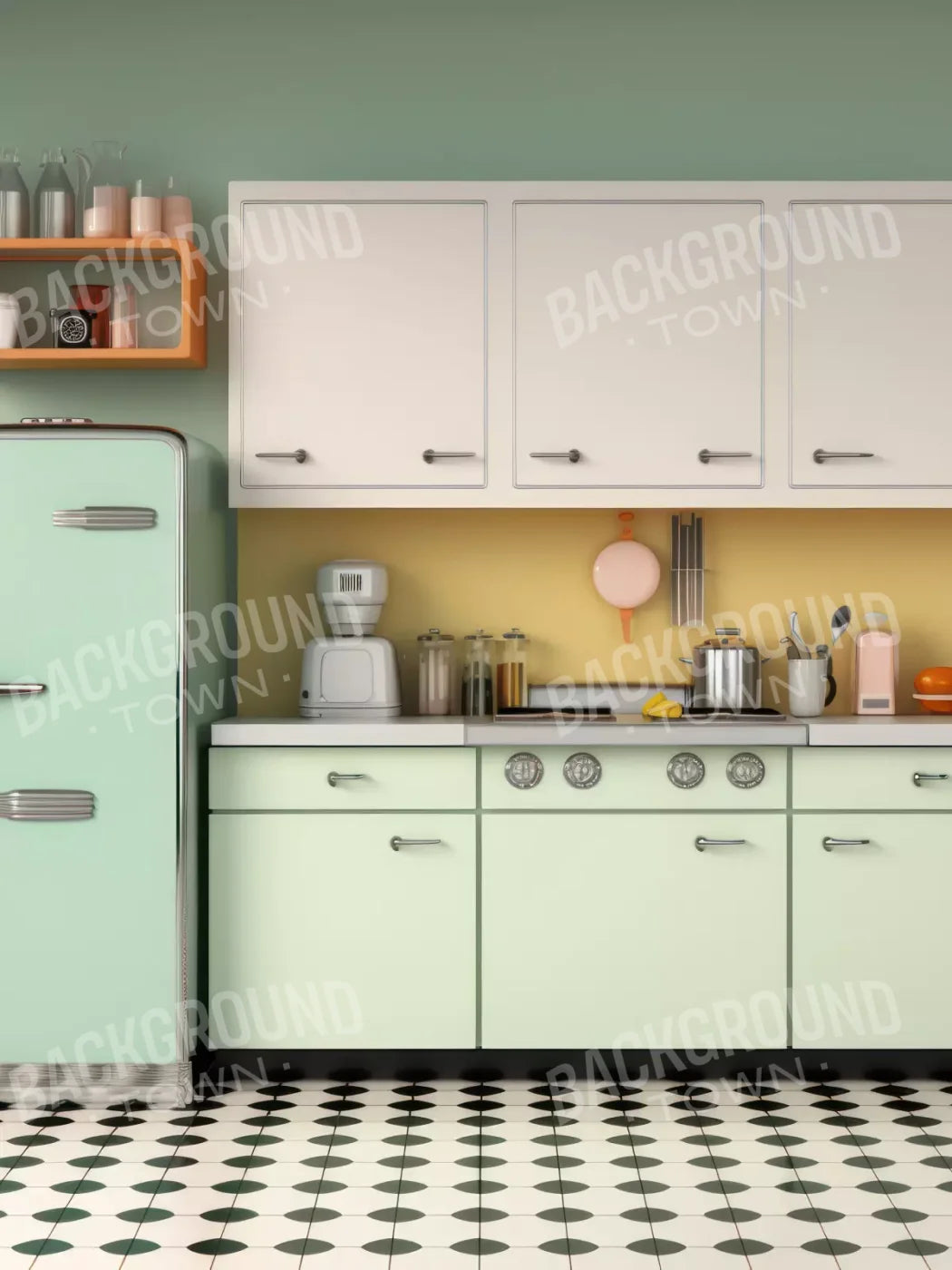 Retro Kitchen 8X10 Fleece ( 96 X 120 Inch ) Backdrop