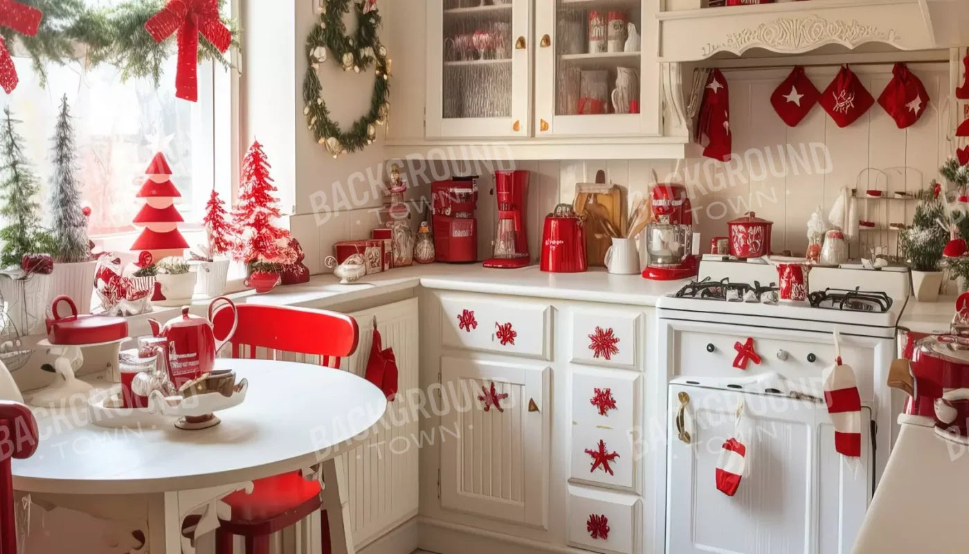 Minimal Christmas Kitchen 14’X8’ Ultracloth (168 X 96 Inch) Backdrop
