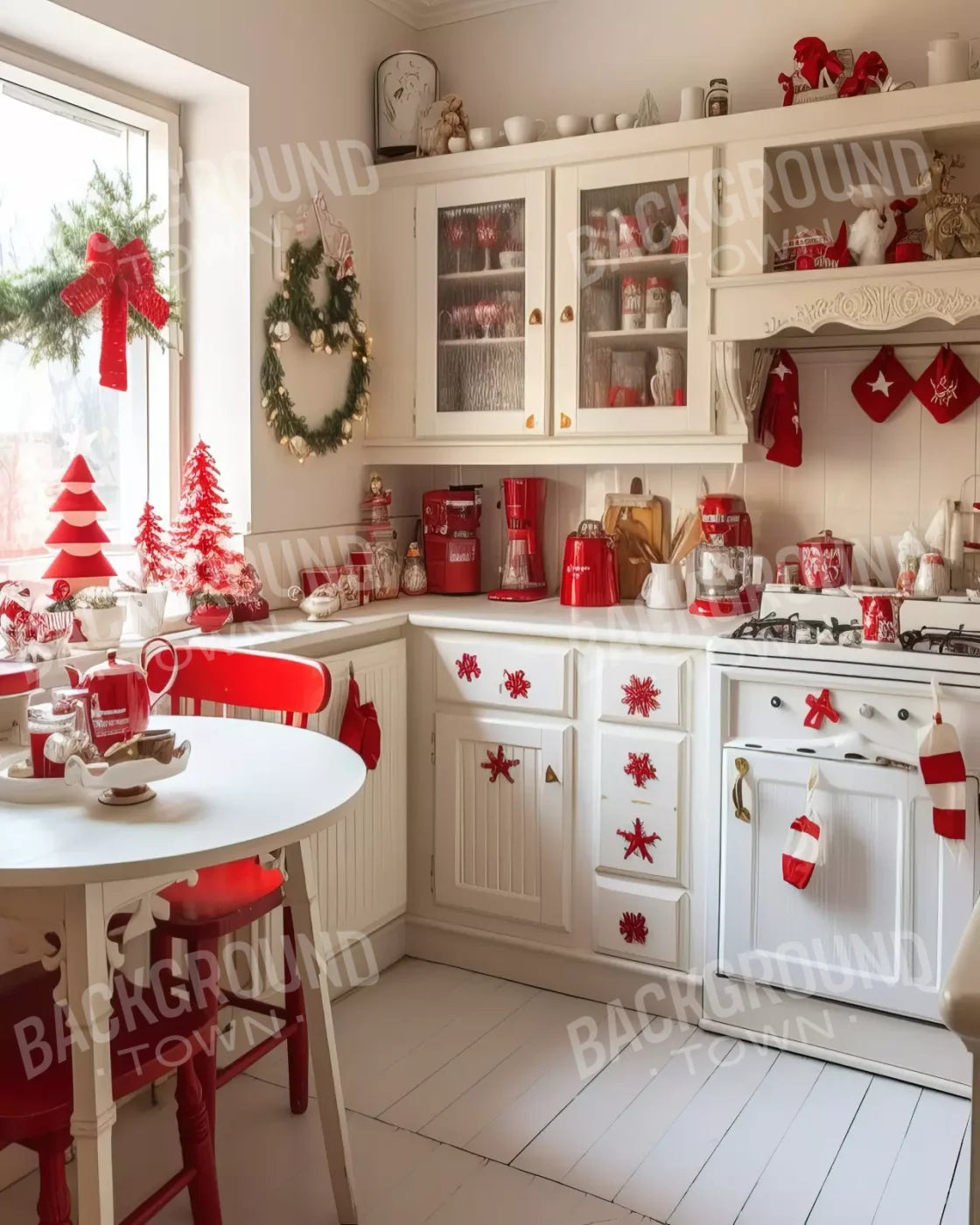Minimal Christmas Kitchen 8’X10’ Fleece (96 X 120 Inch) Backdrop