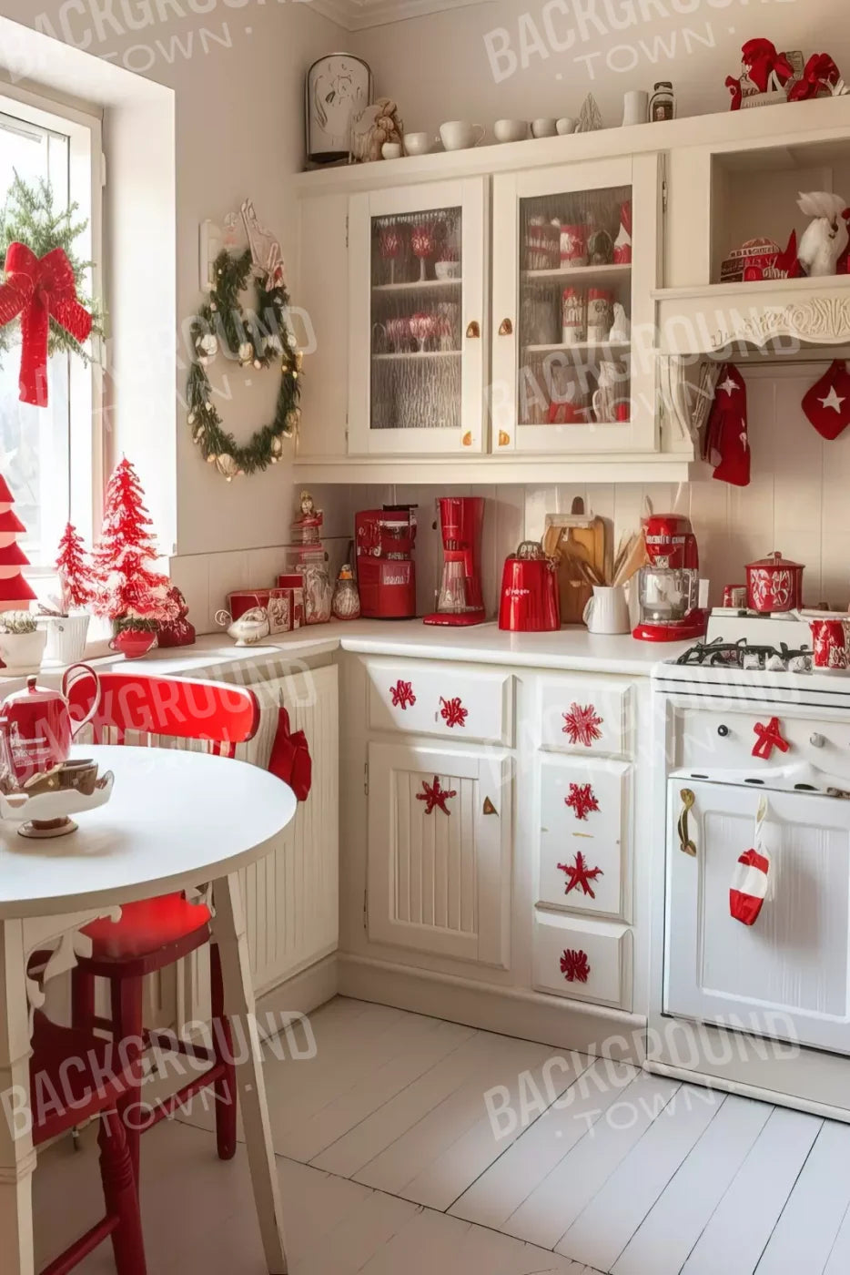 Minimal Christmas Kitchen 8’X12’ Ultracloth (96 X 144 Inch) Backdrop