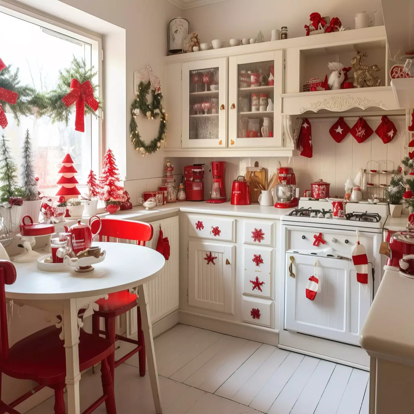 Minimal Christmas Kitchen 8’X8’ Fleece (96 X Inch) Backdrop