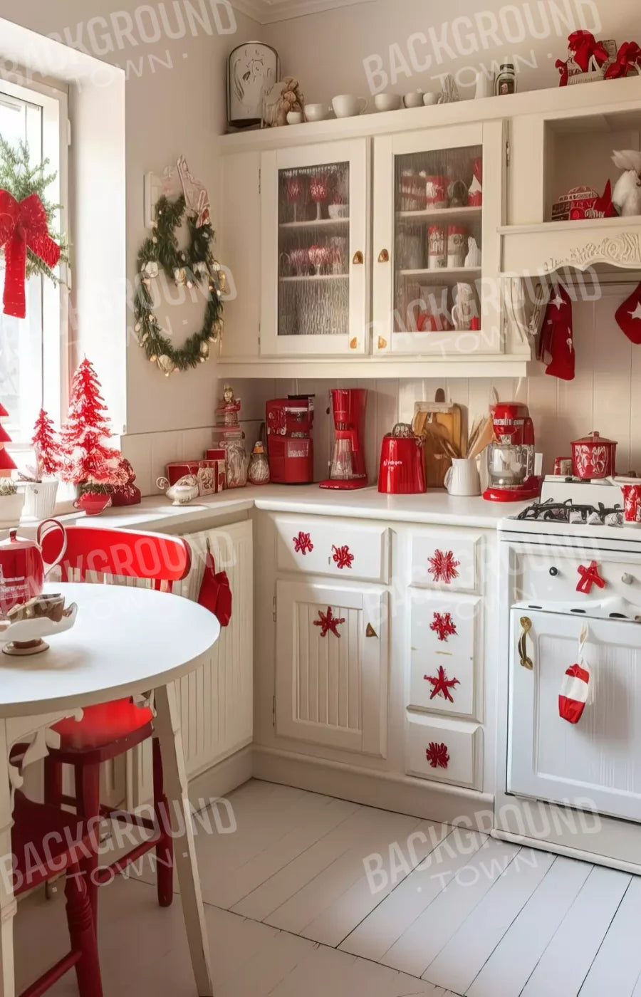 Minimal Christmas Kitchen 9’X14’ Ultracloth (108 X 168 Inch) Backdrop