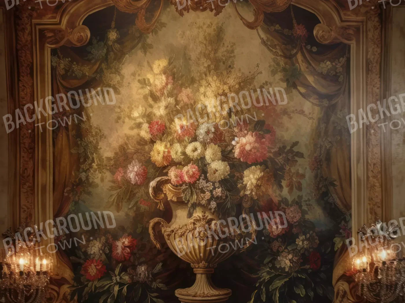 Rococo Aged Floral Wall 10X8 Fleece ( 120 X 96 Inch ) Backdrop