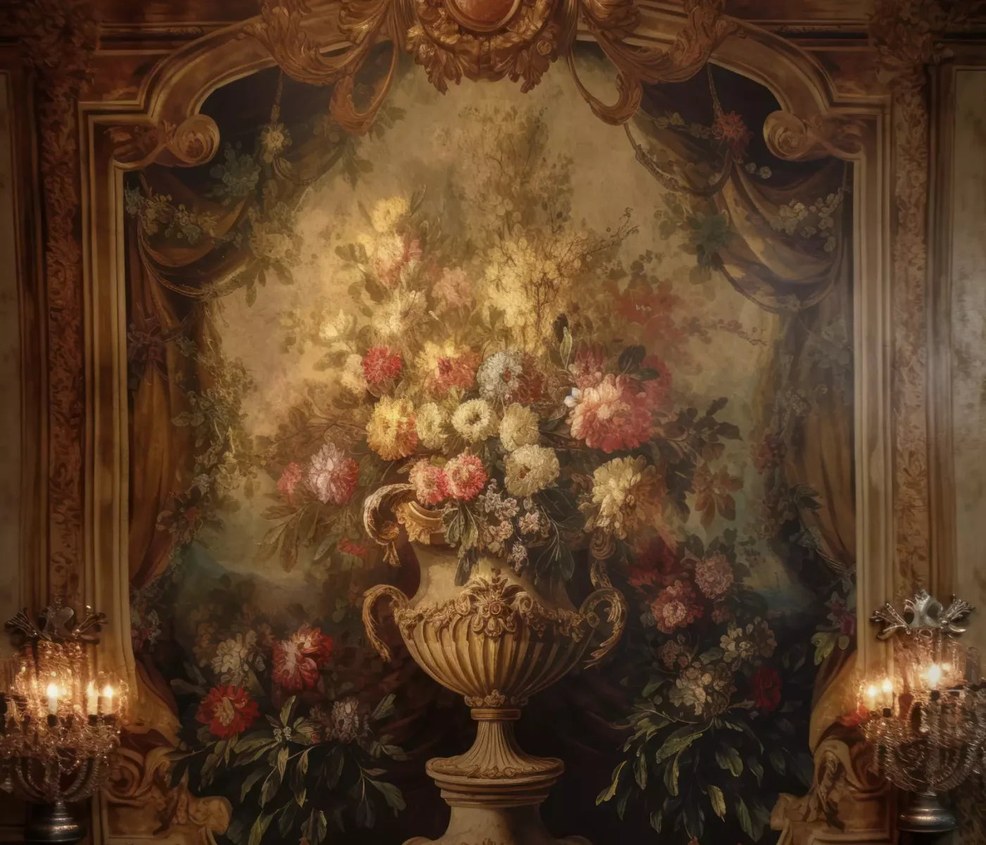 Rococo Aged Floral Wall 12X10 Ultracloth ( 144 X 120 Inch ) Backdrop